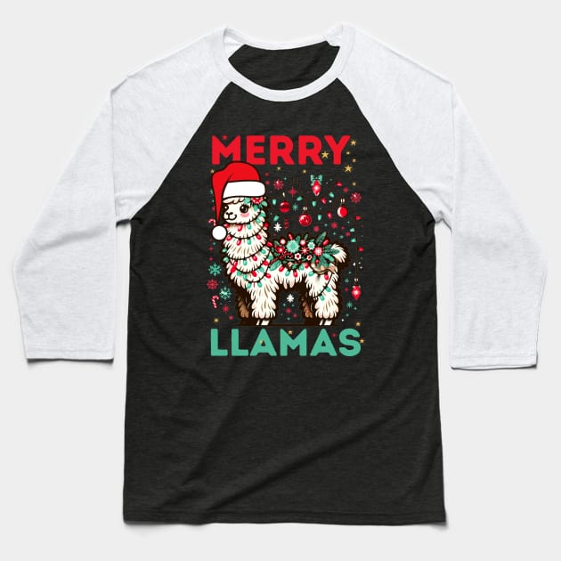 Merry llamas christmas Baseball T-Shirt by AlephArt